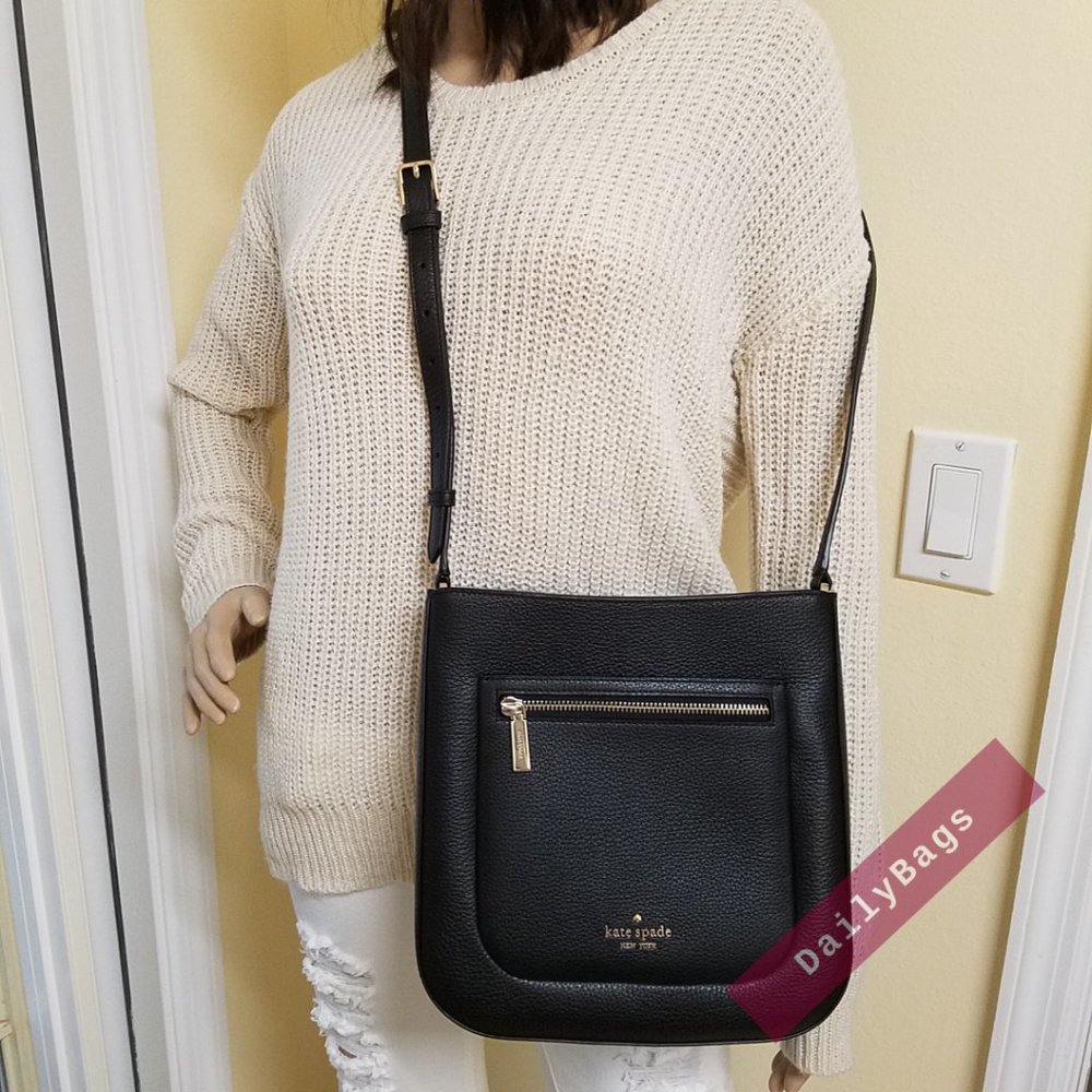 NWT KATE SPADE TOP ZIP CROSSBODY LEILA BLACK WKR00454 100% AUTHENTIC BAG